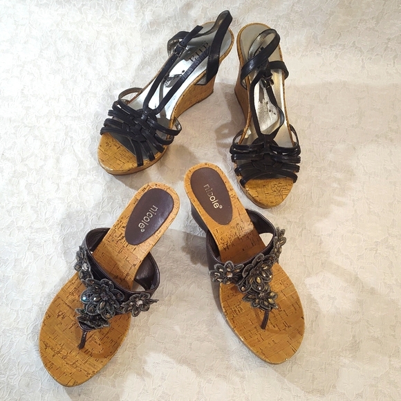 Nicole & a.n.a. Shoes - Womens Shoe Wedge Bundle of 2- Nicole Slip On's S 9 & a.n.a Strappy Wedges S 9